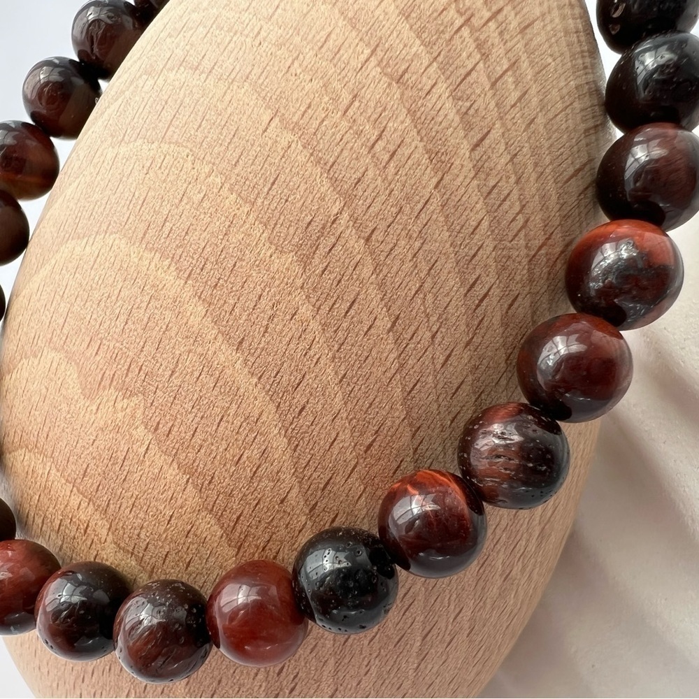 NATURAL Red Tiger Eye Stretch Beaded Bracelet 7.75” - Picture 2 of 15